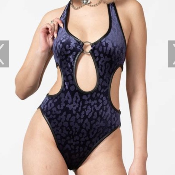 NWT! Killstar Barbarella Halter Bodysuit Plum 3X Velvet Leopard Cutout - Picture 2 of 10